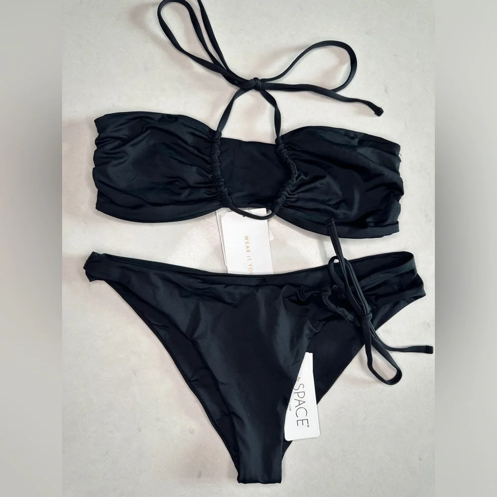 L*Space Dawn Amal Black Bikini Set | Strapless Bandeau + Side-Tie Bottom | NWT M - Picture 7 of 15